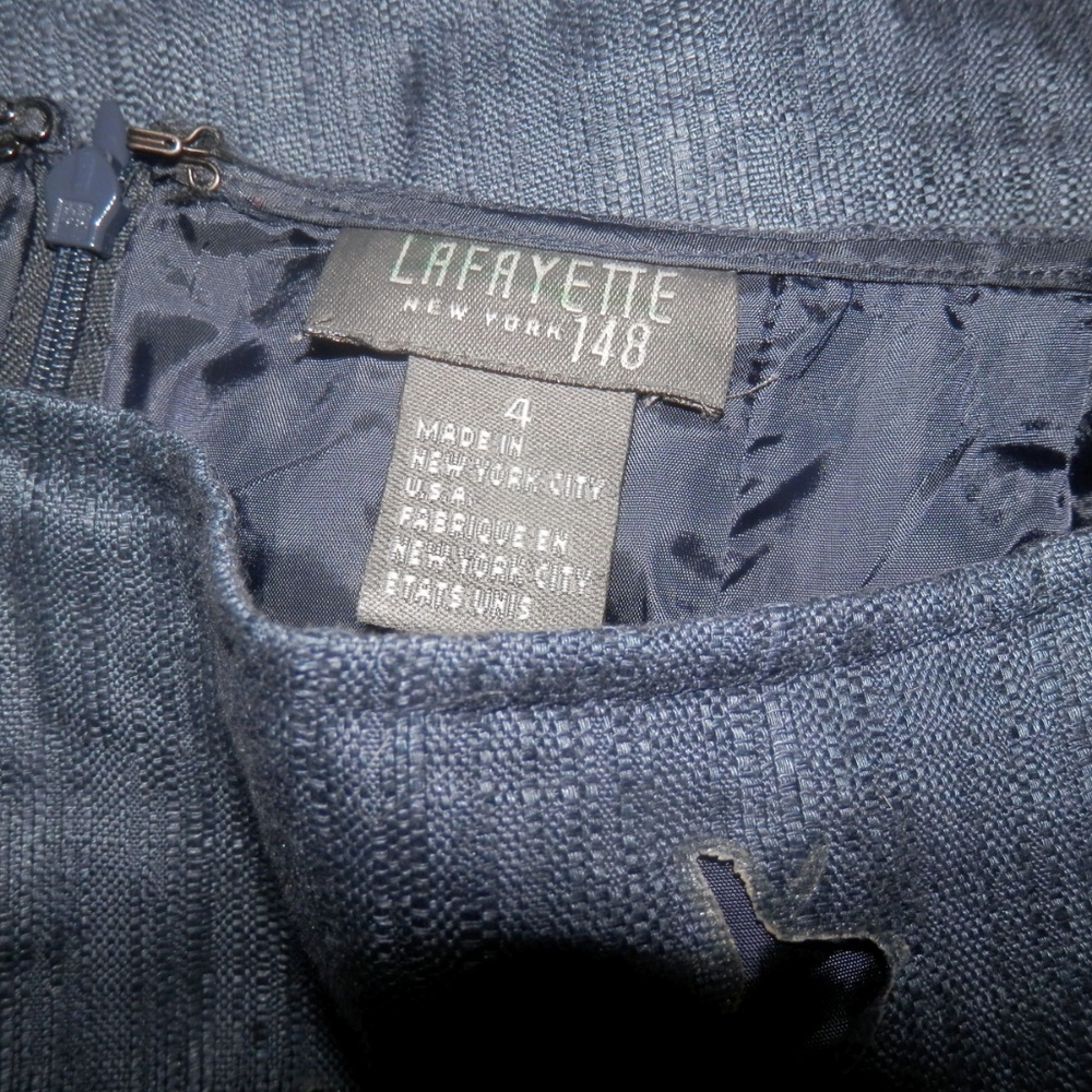 LAFAYETTE 148 Skirt 4 Navy Blue Cutouts Straight L - Picture 4 of 4